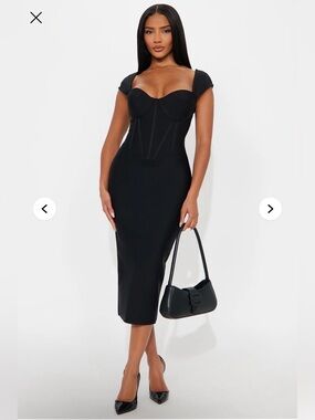 Fashion Nova Black Corset Midi Dress
